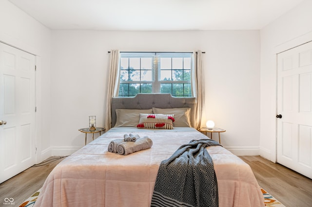 bedroom featuring a closet and light hardwood / wood-style floors