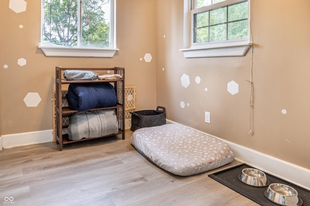 sitting room with hardwood / wood-style flooring