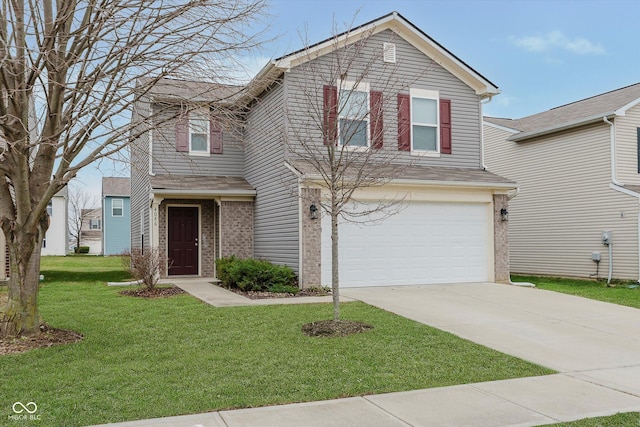 view of front of home with a garage and a front lawn