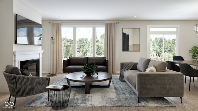 living room with light hardwood / wood-style flooring