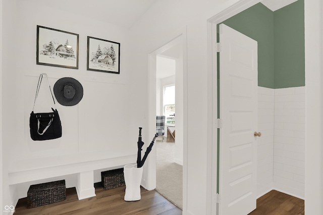 mudroom with hardwood / wood-style floors