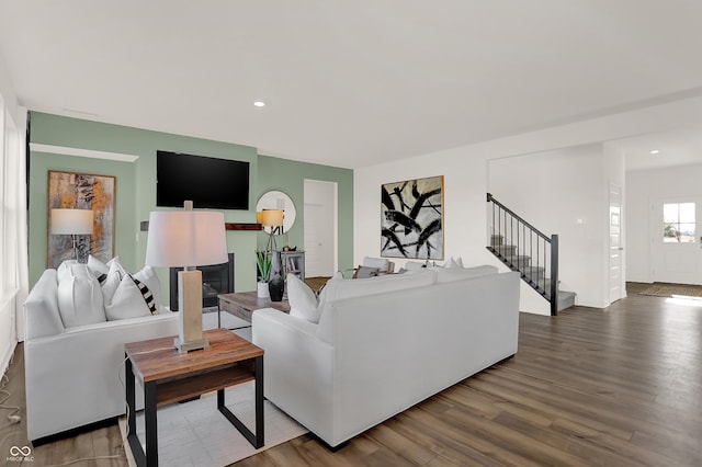 living room with hardwood / wood-style flooring