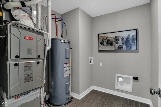 utility room with heating unit and water heater