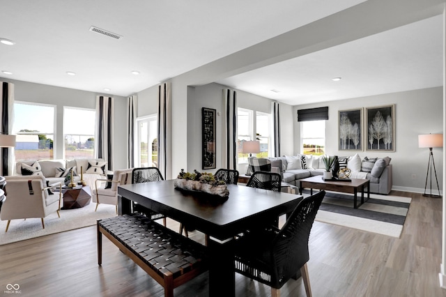 dining space with hardwood / wood-style flooring and a healthy amount of sunlight