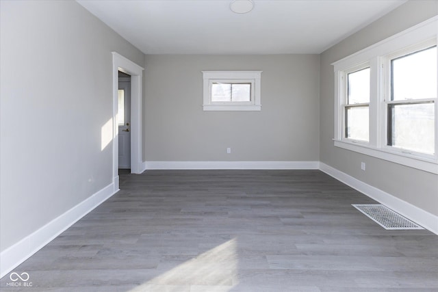 unfurnished room featuring wood-type flooring and a healthy amount of sunlight