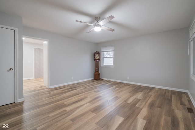 empty room featuring hardwood / wood-style flooring and ceiling fan