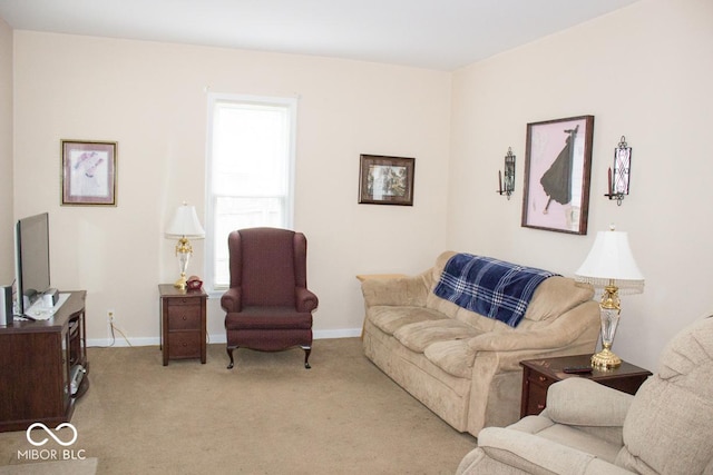 living room with light colored carpet