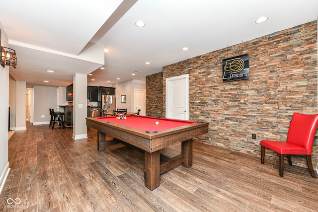 recreation room with billiards, wood finished floors, and recessed lighting