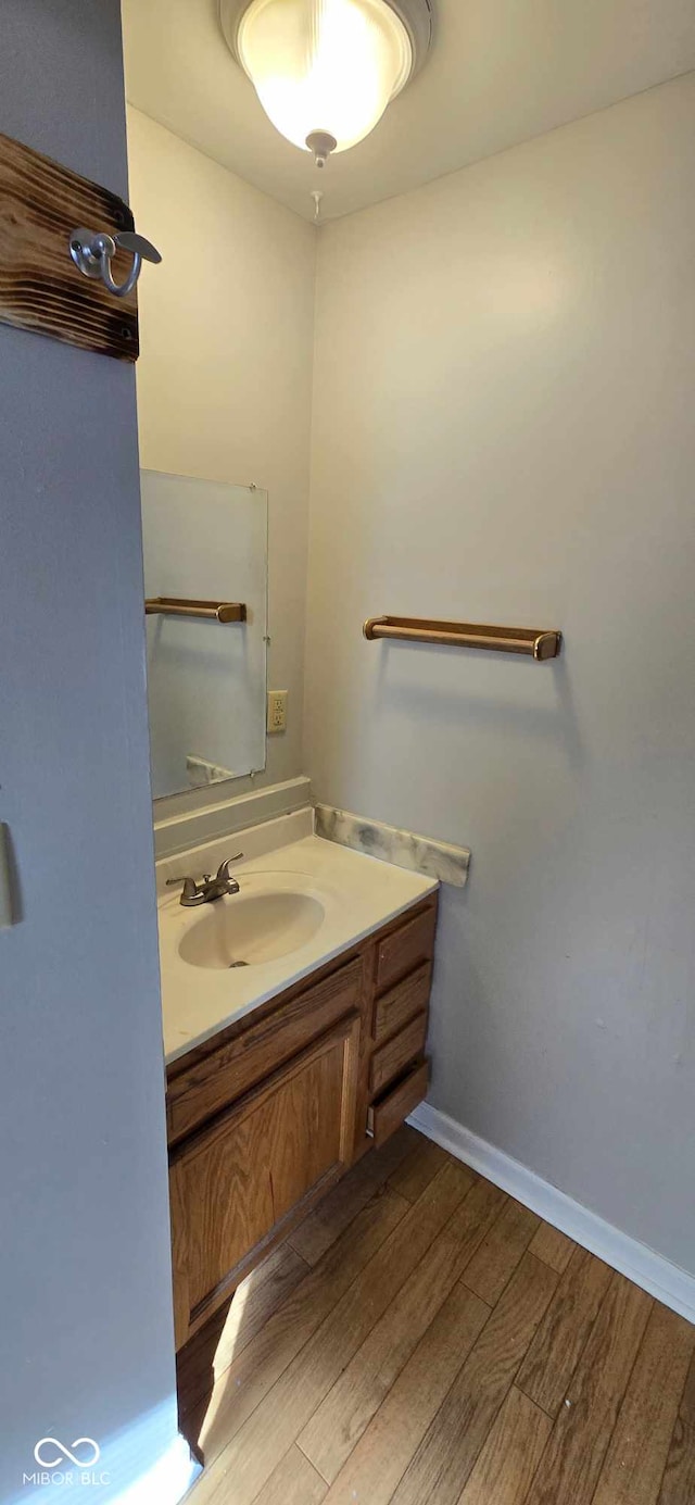 bathroom with vanity and hardwood / wood-style flooring