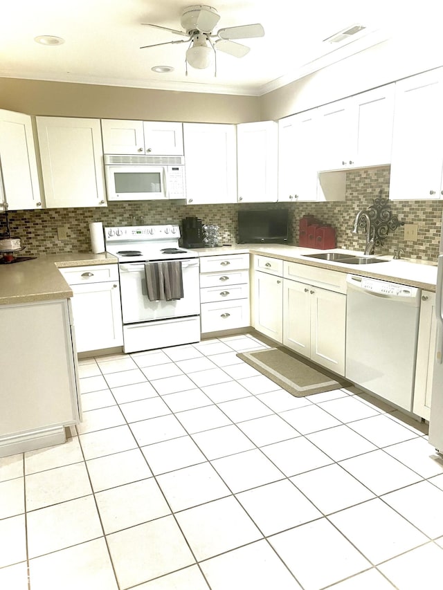 316 Northpointe Ct, Danville, IN 46122 - kitchen featuring white cabinets, white appliances, backsplash, and sink