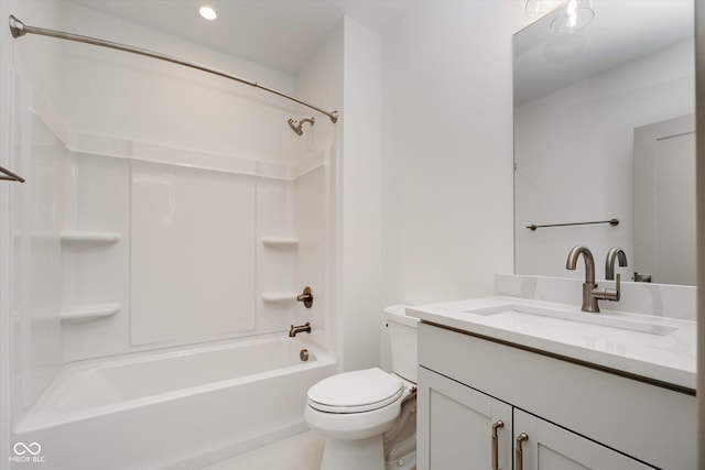 full bathroom with toilet, vanity, and bathtub / shower combination