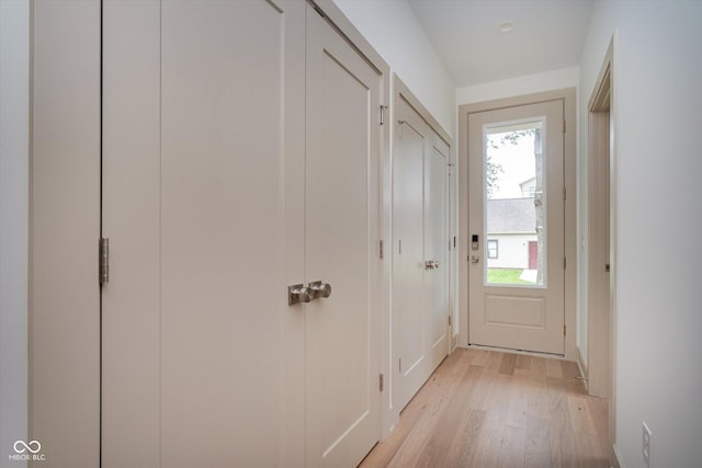 entryway with plenty of natural light and light hardwood / wood-style flooring