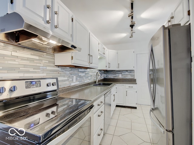 kitchen featuring decorative backsplash, white cabinetry, sink, and stainless steel appliances