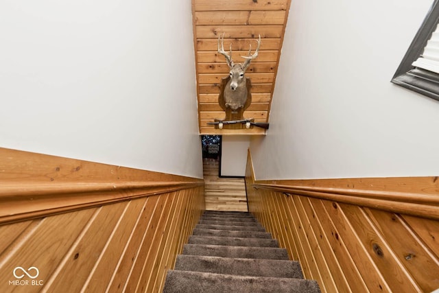 stairs with wooden walls