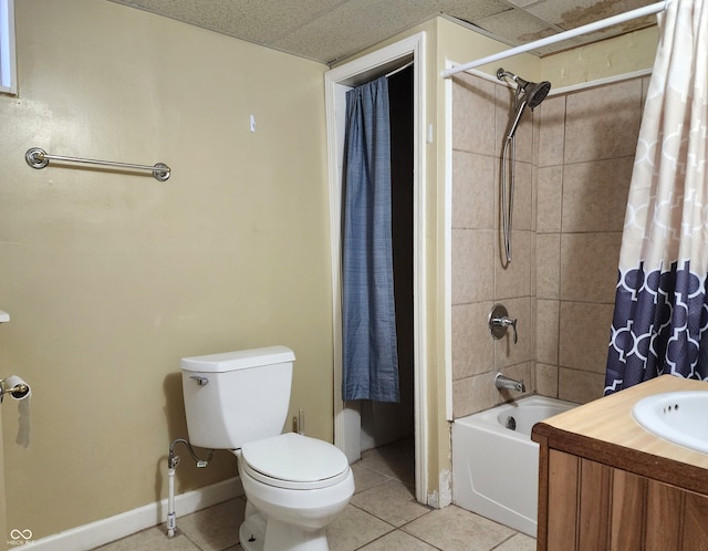 full bathroom with toilet, shower / tub combo, tile patterned floors, and sink