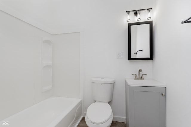 full bathroom with vanity, toilet, and shower / washtub combination