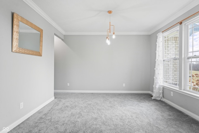 spare room with carpet and ornamental molding