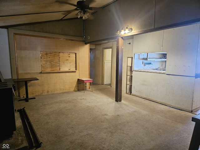 basement featuring ceiling fan