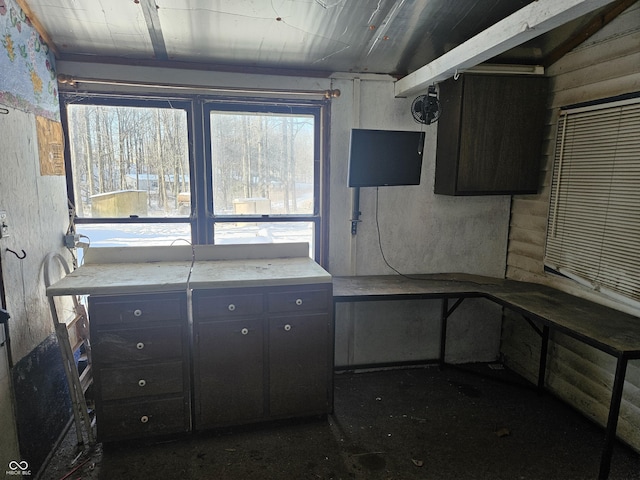 kitchen with lofted ceiling