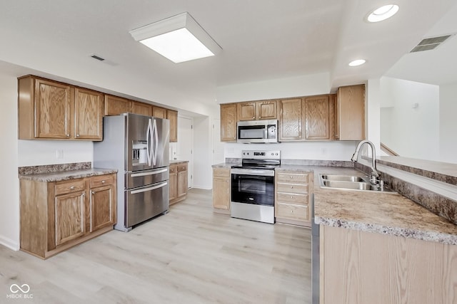 kitchen featuring sink, light hardwood / wood-style floors, and appliances with stainless steel finishes