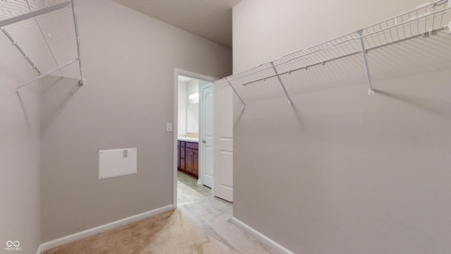 spacious closet with light colored carpet