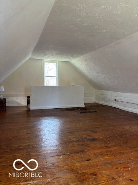 5967 S Lick Creek Rd, Morgantown, IN 46160 - bonus room with vaulted ceiling, a textured ceiling, and hardwood / wood-style floors
