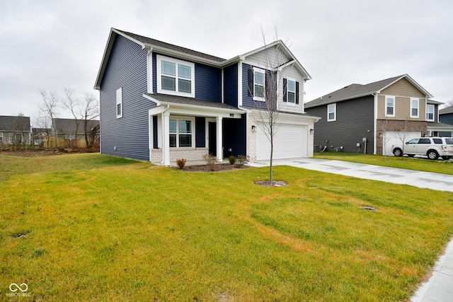 view of front of house featuring a front lawn and a garage