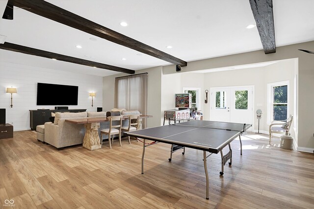 3441 S Overlook Pass, New Palestine, IN 46163 - playroom featuring beam ceiling, light wood finished floors, and recessed lighting