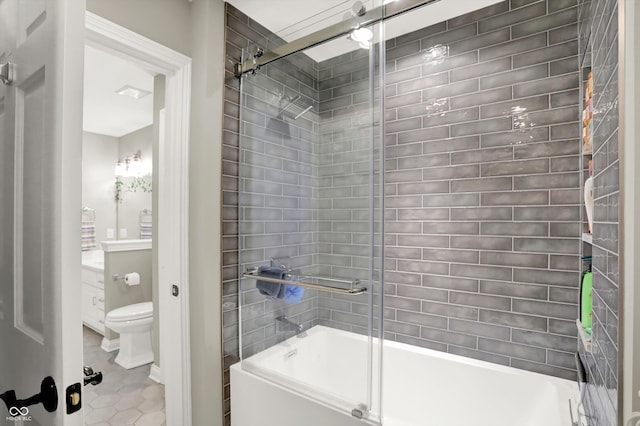 3441 S Overlook Pass, New Palestine, IN 46163 - bathroom featuring bath / shower combo with glass door and tile patterned floors
