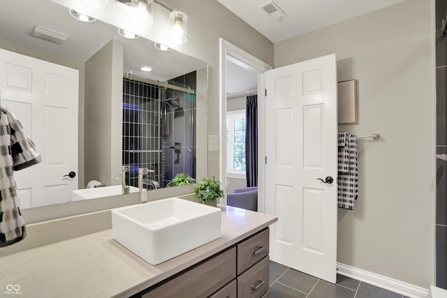 3441 S Overlook Pass, New Palestine, IN 46163 - full bathroom with vanity, tile patterned floors, and an enclosed shower