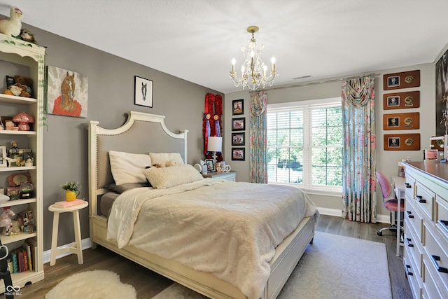 3441 S Overlook Pass, New Palestine, IN 46163 - bedroom with a chandelier and dark wood-style flooring