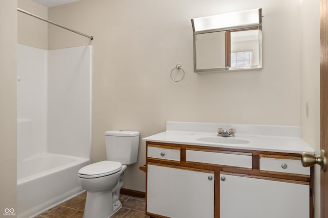 full bathroom featuring tile patterned flooring, vanity, toilet, and  shower combination