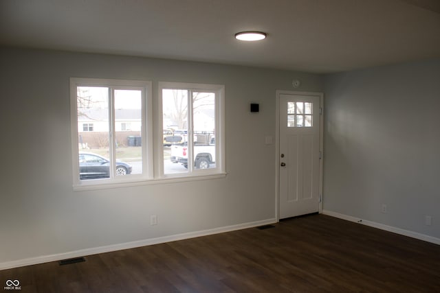 foyer entrance with dark hardwood / wood-style floors