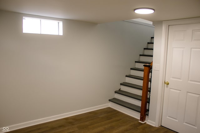 stairway featuring hardwood / wood-style flooring