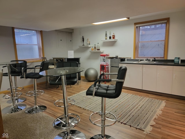 interior space with light hardwood / wood-style flooring and sink