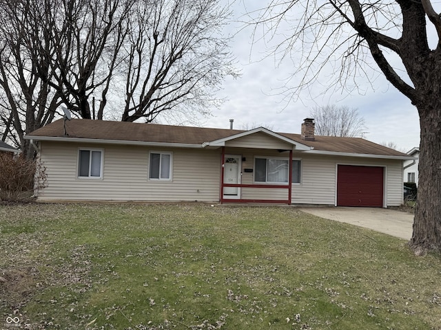 ranch-style house with a front lawn and a garage