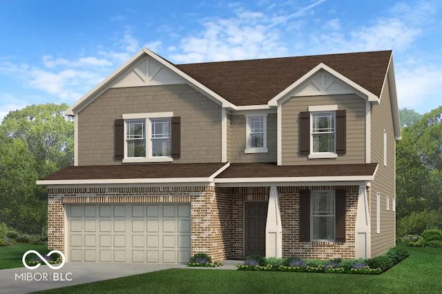 view of front of home featuring a front yard and a garage