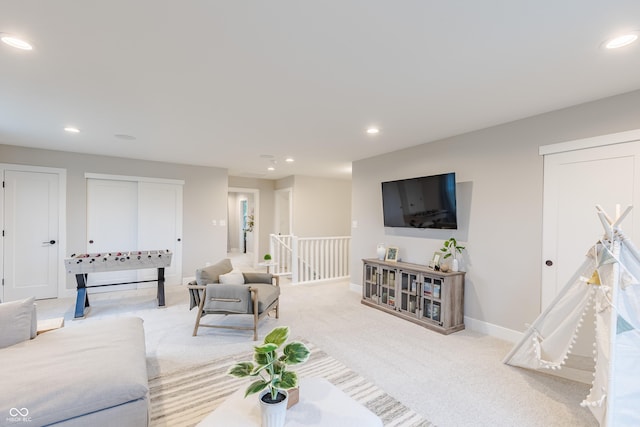 living room with light carpet