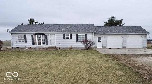 ranch-style house with a front lawn and a garage