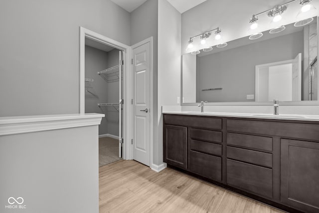 bathroom with hardwood / wood-style flooring and vanity