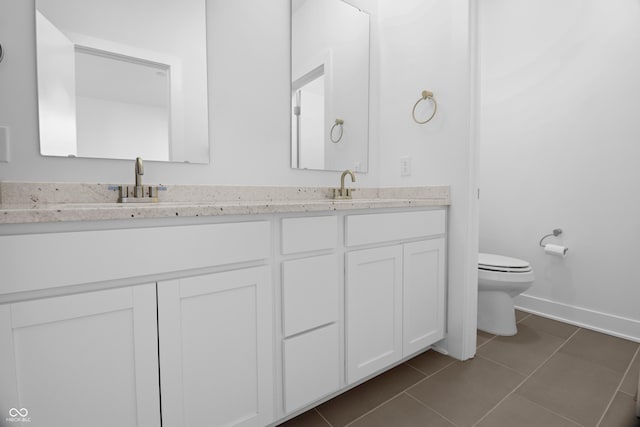 bathroom with tile patterned flooring, vanity, and toilet