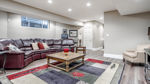 living room with hardwood / wood-style flooring