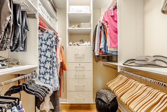 spacious closet featuring hardwood / wood-style floors