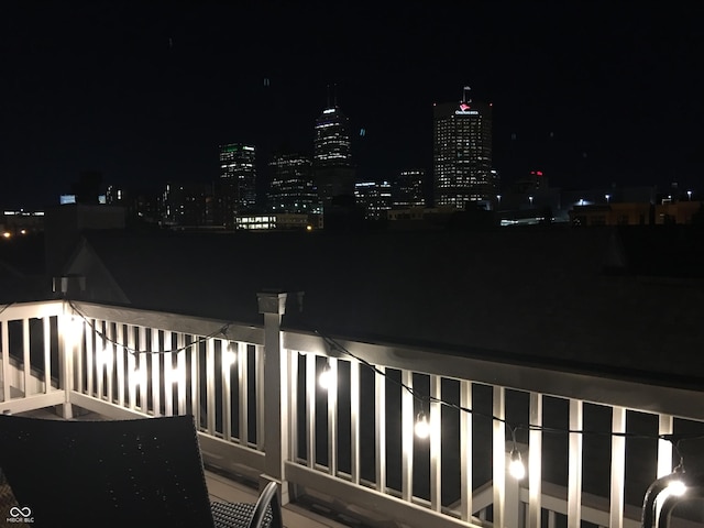 view of balcony at night