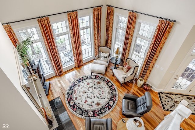 living area with hardwood / wood-style floors