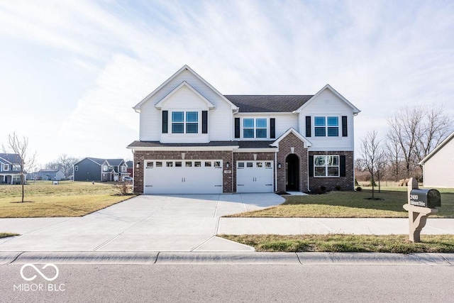 view of front facade featuring a front yard and a garage