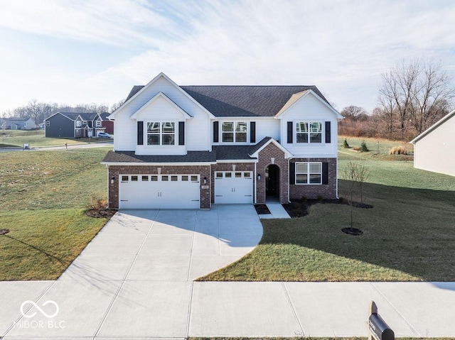 view of front facade featuring a garage and a front lawn