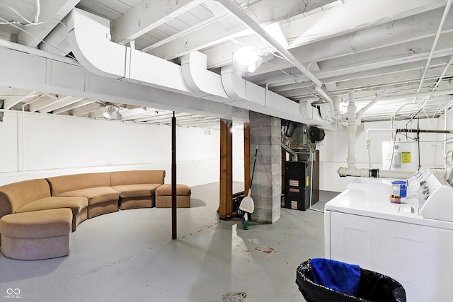 basement featuring heating unit