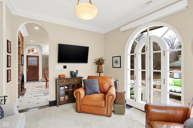 interior space with crown molding