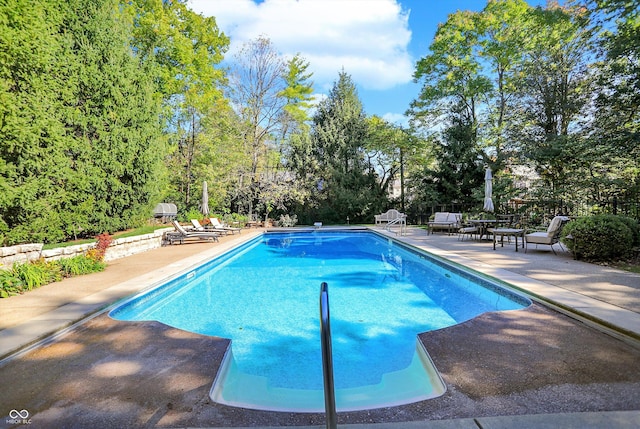 view of swimming pool with a patio